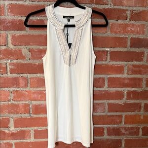 Melanie Lyne Cream Sleeveless Top with bead and embroidery Neckline